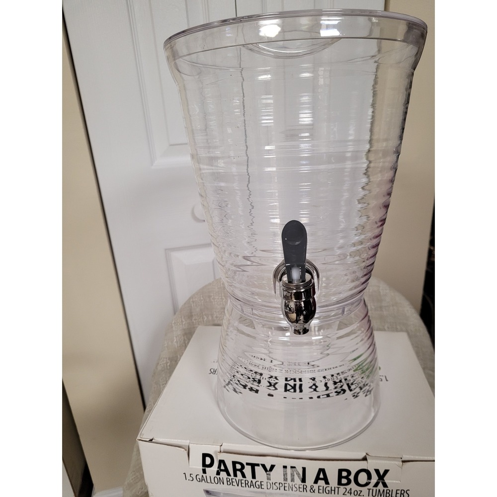 CreativeWare Party In A Box 1.5 Gallon Beverage‎ Dispenser 8-24oz Tumblers NEW - Picture 3 of 4